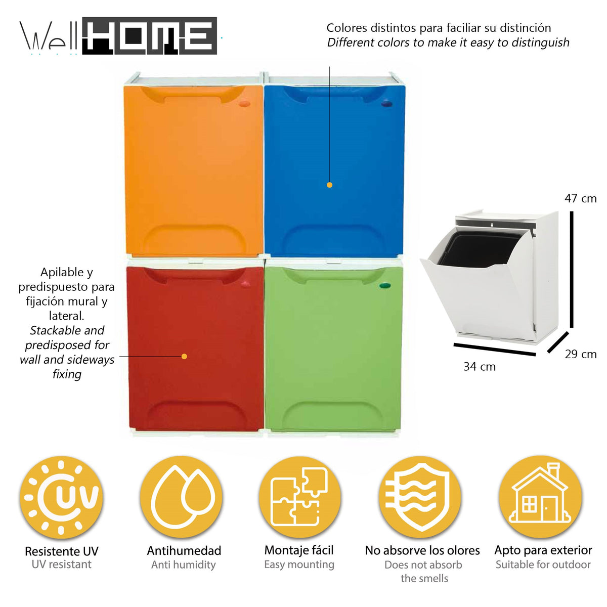 Papelera reciclaje polipropileno 20L con depósito interior blanco (2)