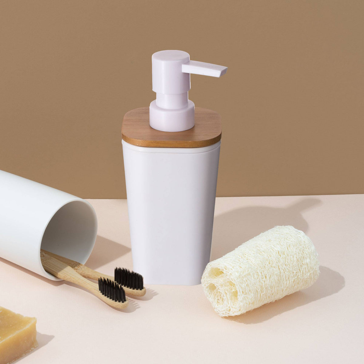 Dispensador de jabón 200ml blanco Natureo diseño moderno (4)