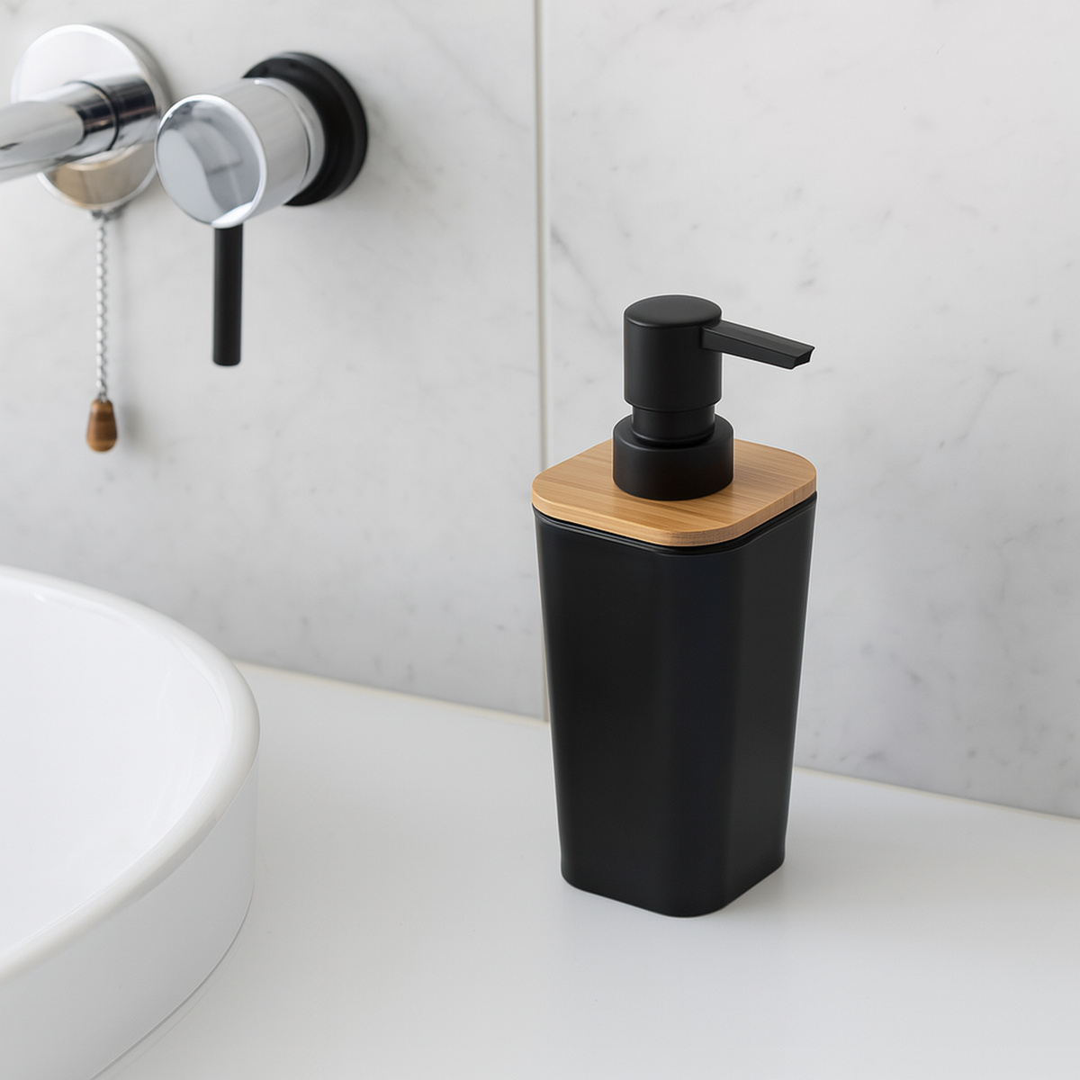 Dispensador de jabón 200ml negro Natureo diseño moderno (4)