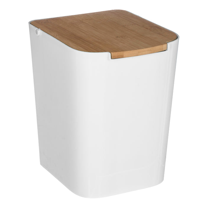 Papelera de baño con tapa de bambú Baltik 5L color blanco