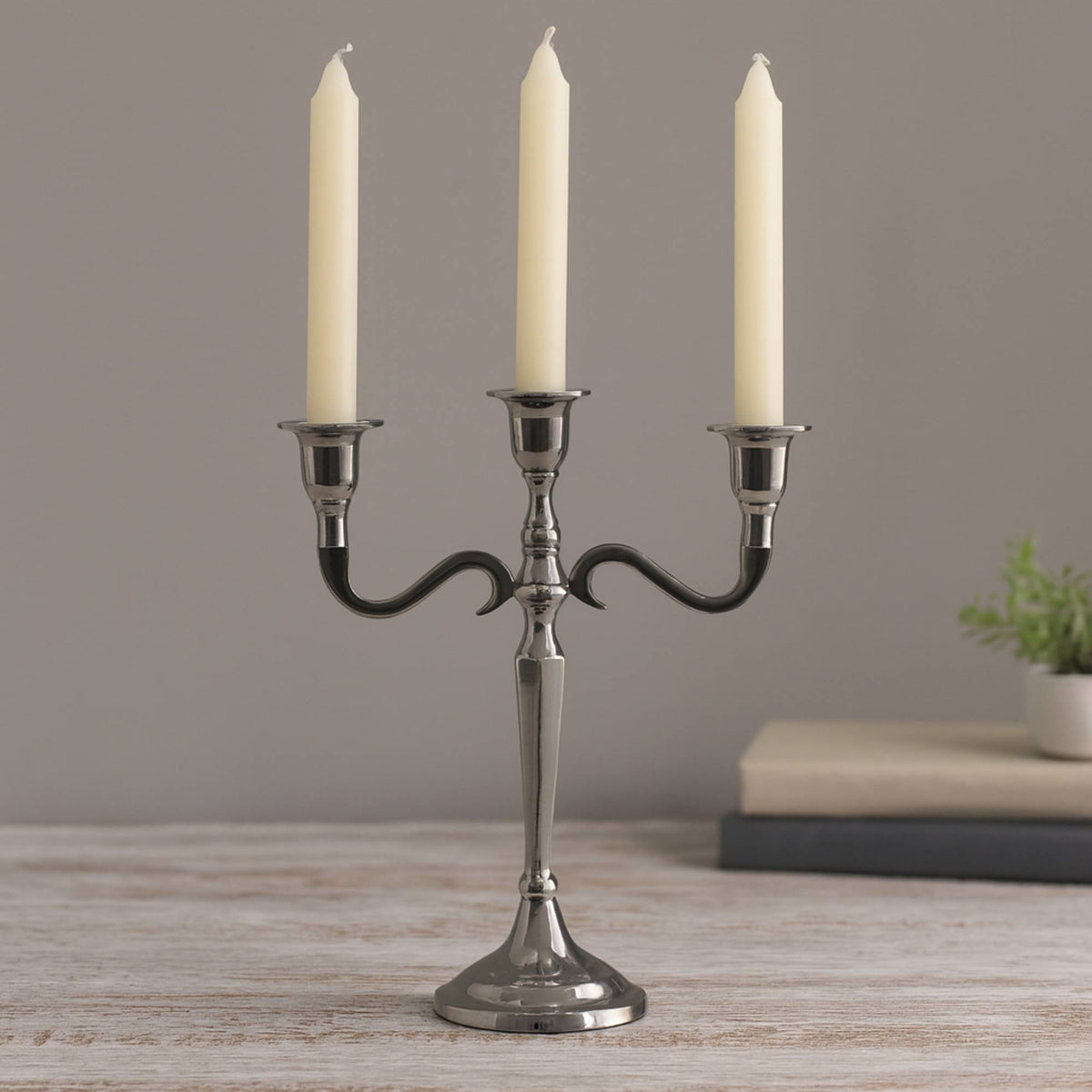 Candelabro metal moderno plateado 3 brazos 22,5x9,1x26,5cm (4)