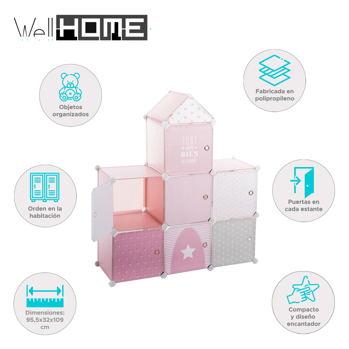 Estantería castillo columna almacenamiento rosa 95,5x32x109cm (2)