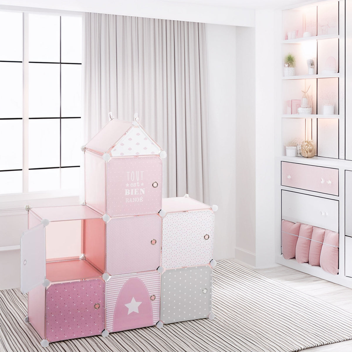 Estantería castillo columna almacenamiento rosa 95,5x32x109cm (3)