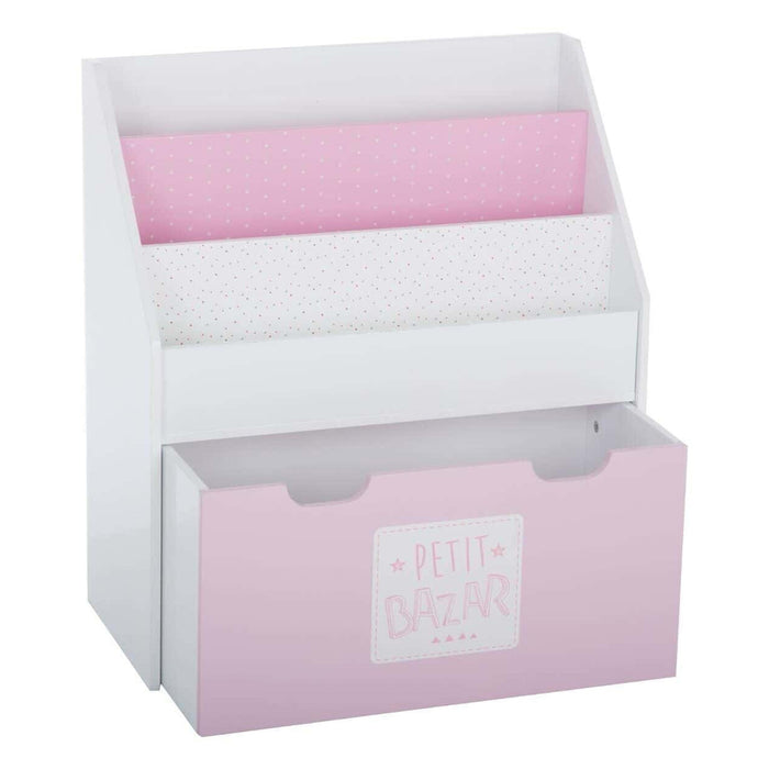 Estantería con cajón, ruedas y diseño rosa 62,7x30x70cm