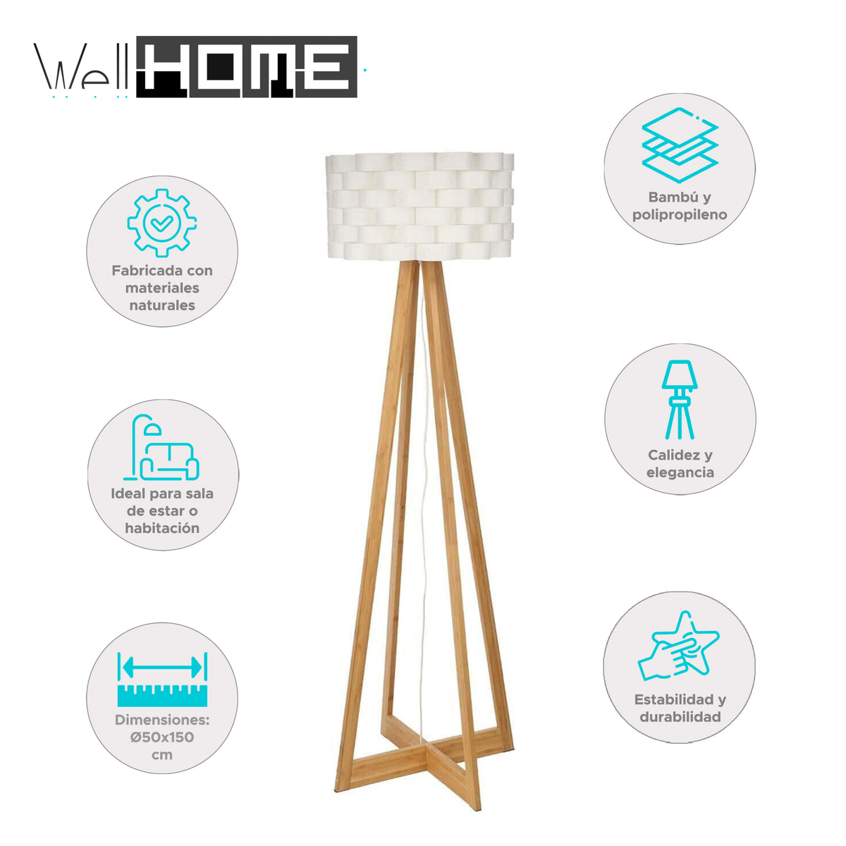 Lámpara de pie bambú blanco 50x150 cm casquillo E27 (2)