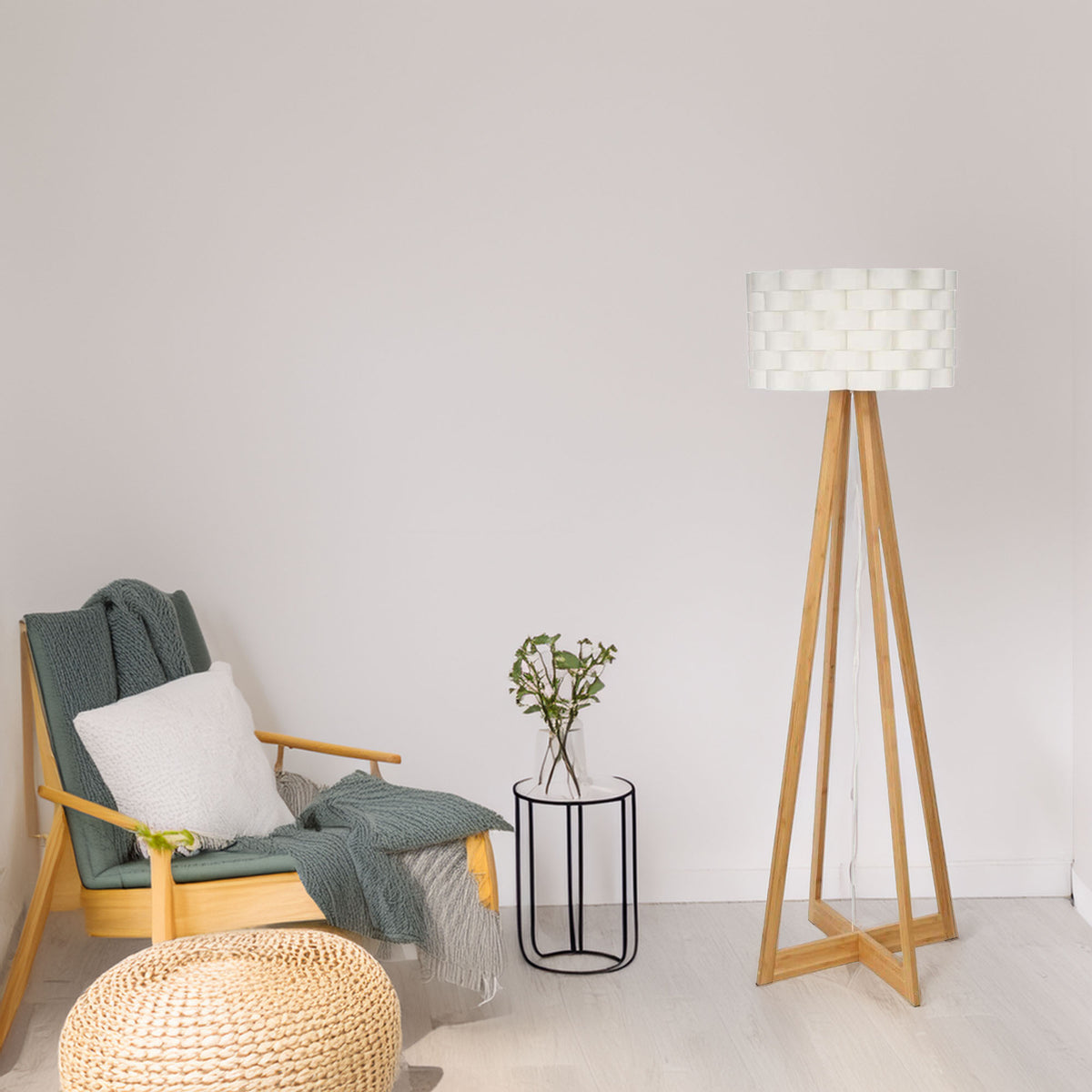 Lámpara de pie bambú blanco 50x150 cm casquillo E27 (4)
