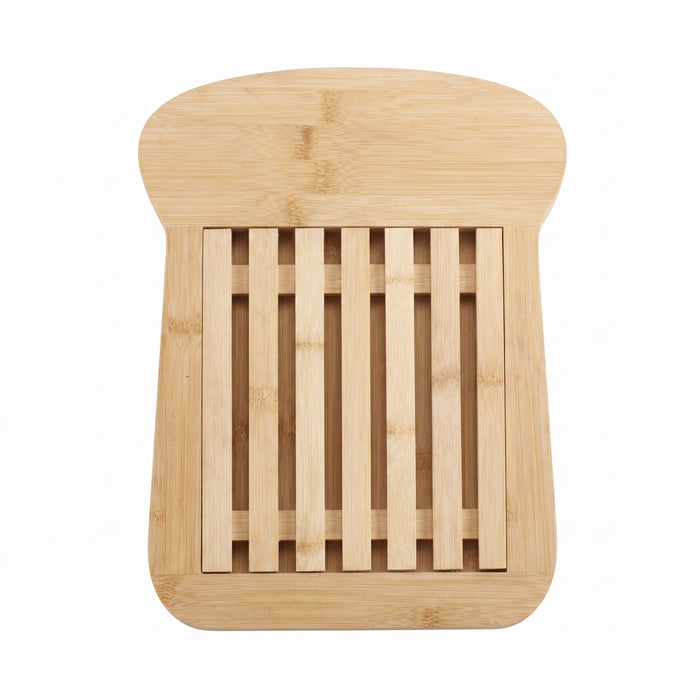 Tabla bambú para cortar pan 34x26x2cm con bandeja recogemigas