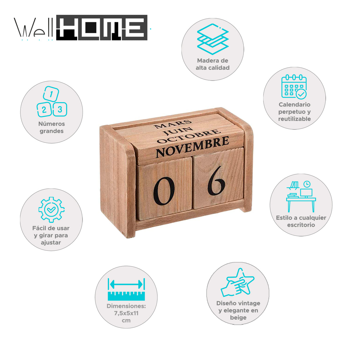 Calendario de madera colonial decorativo 7,5x5x11cm (2)