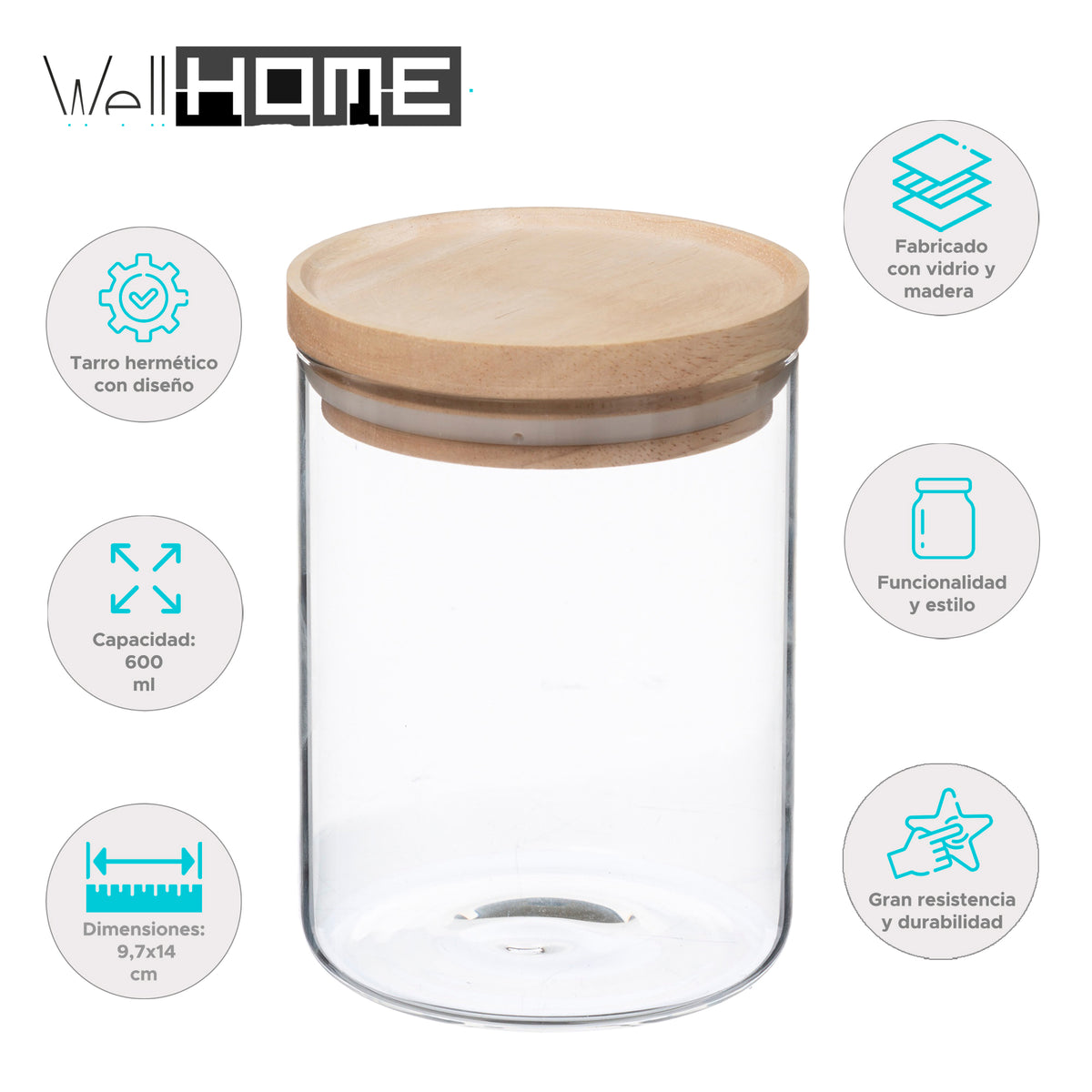 Tarro vidrio y madera cierre hermético 600ml (2)