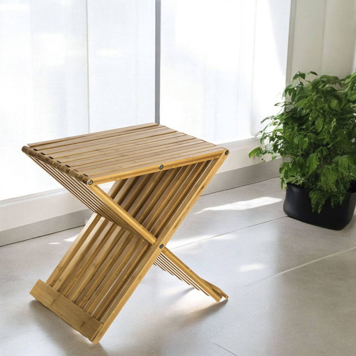 Silla taburete plegable bambú 40x32x45cm (6)