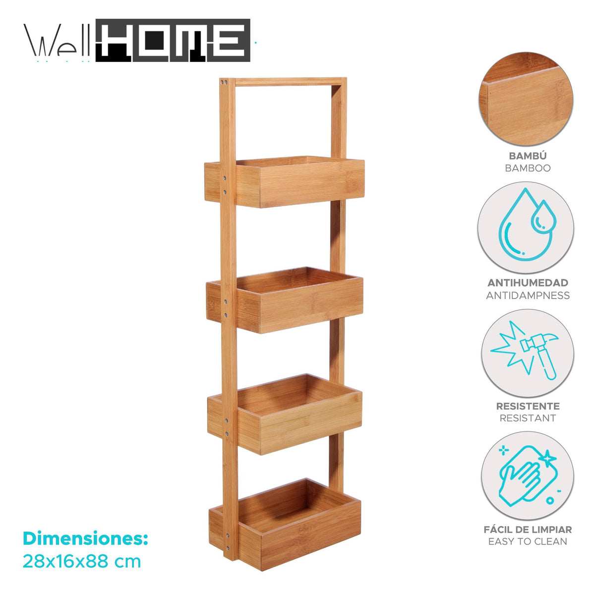 Organizador de baño bambú 4 niveles H.88cm (2)