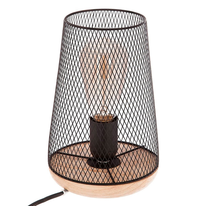 Lámpara de metal y madera negra H.23cm