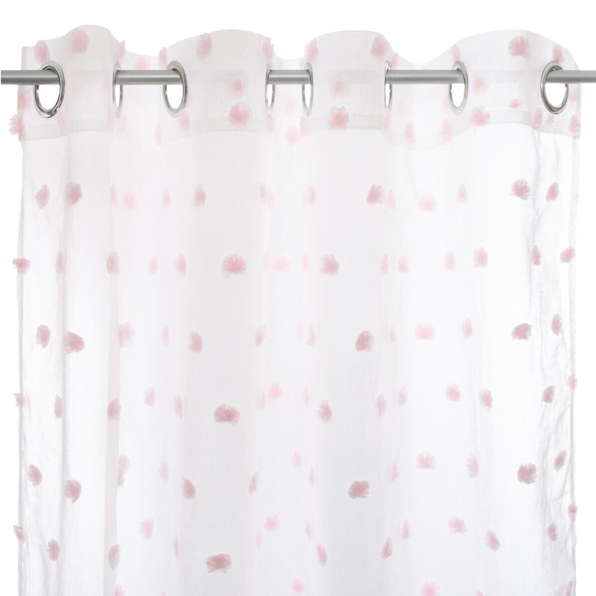 Cortina infantil pompones blanca y rosa (5)