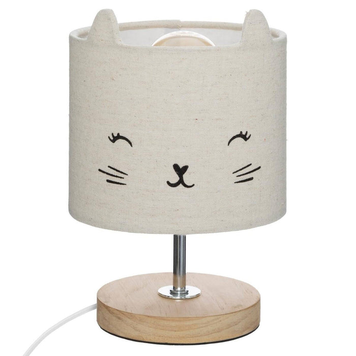 Lámpara infantil gato algodón y madera Ø15x21cm