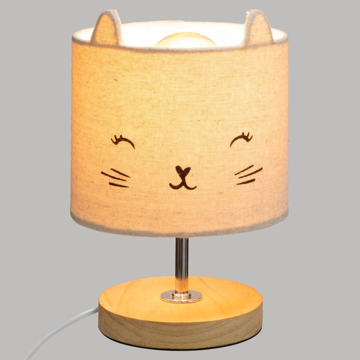 Lámpara infantil gato algodón y madera Ø15x21cm (3)