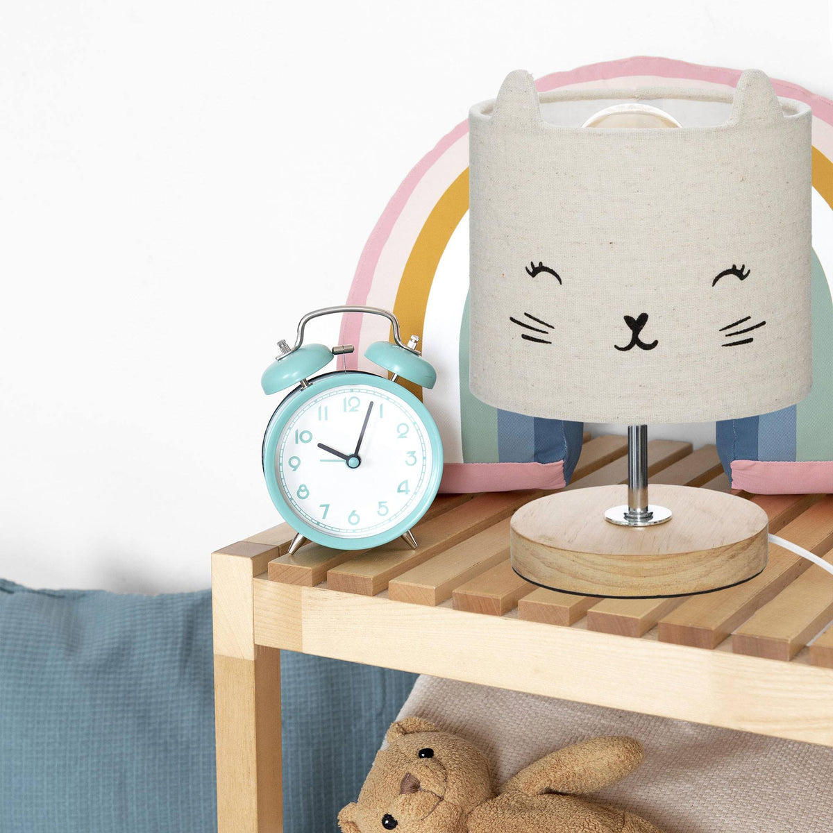 Lámpara infantil gato algodón y madera Ø15x21cm (4)