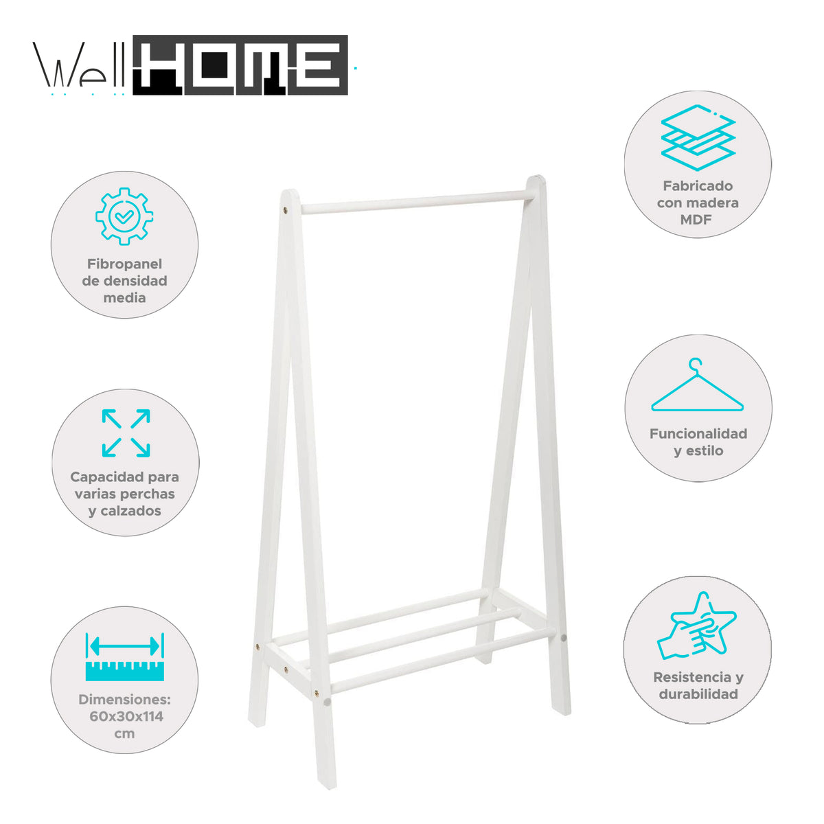 Perchero infantil madera color blanco 60x30x114cm (2)