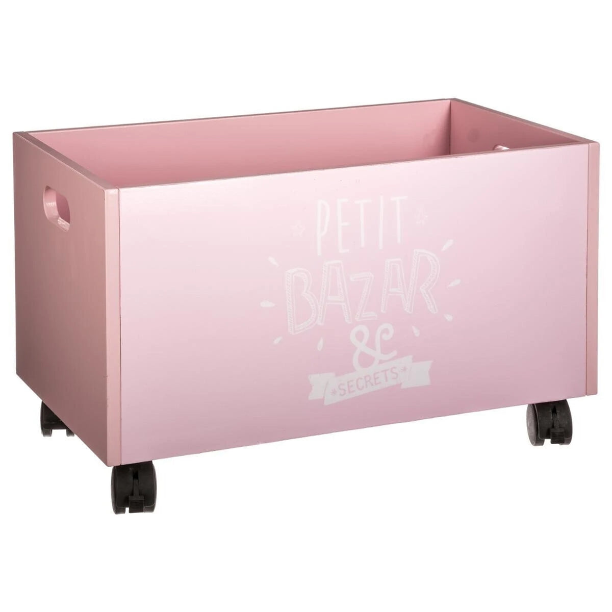 Cofre de juguetes MDF rosa con ruedas 48x28x28,5cm