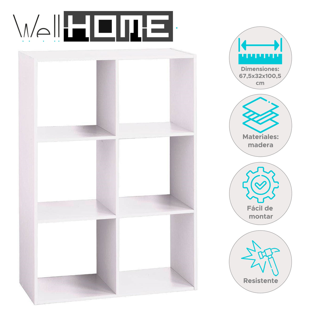 Estante madera 6 compartimentos color blanco H.100,5cm (2)