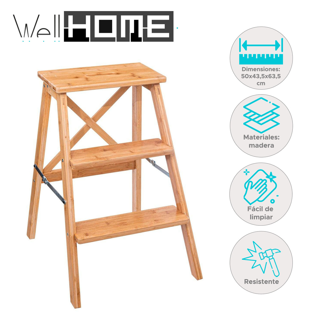 Escalera bambú 3 niveles 50x43,5x63,5cm (2)