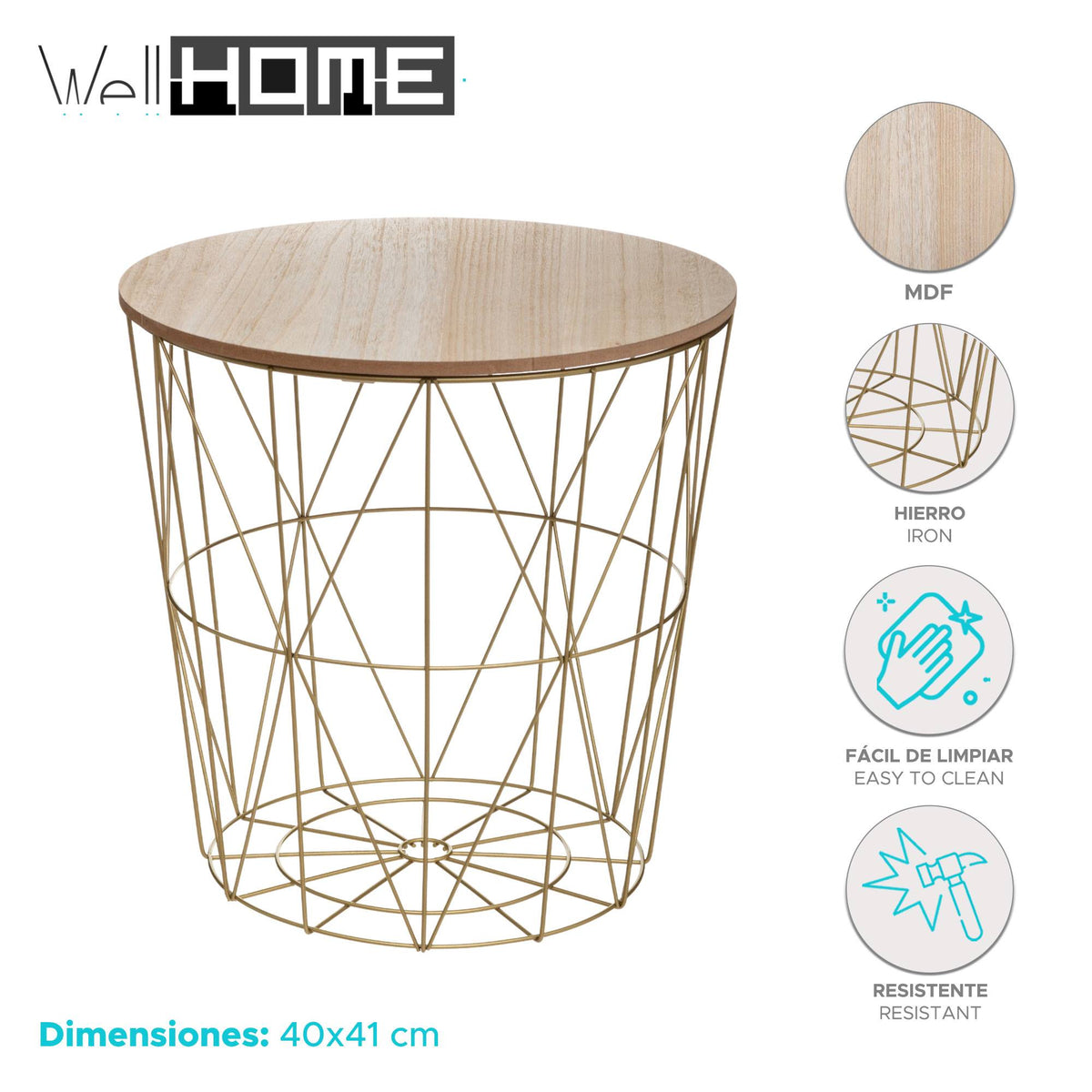 Mesa auxiliar de metal dorado Ø40x41cm (2)
