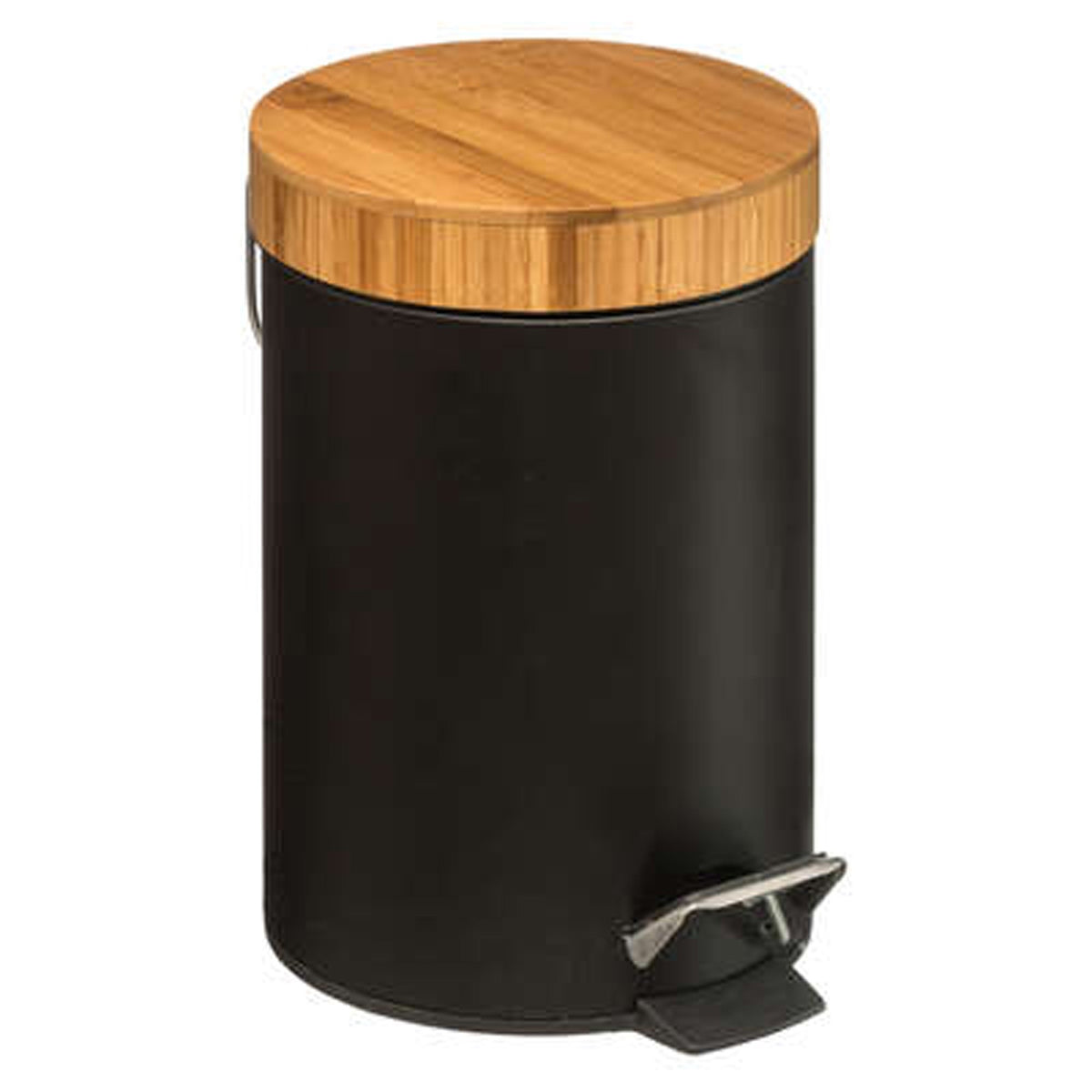Cubo pedal 3L metal y bambú color negro Ø25,5cm