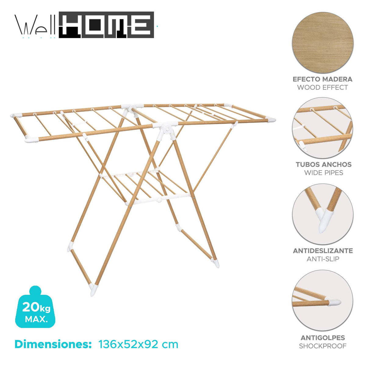 Tendedero plegable acero inox marrón 136x52x92cm (2)