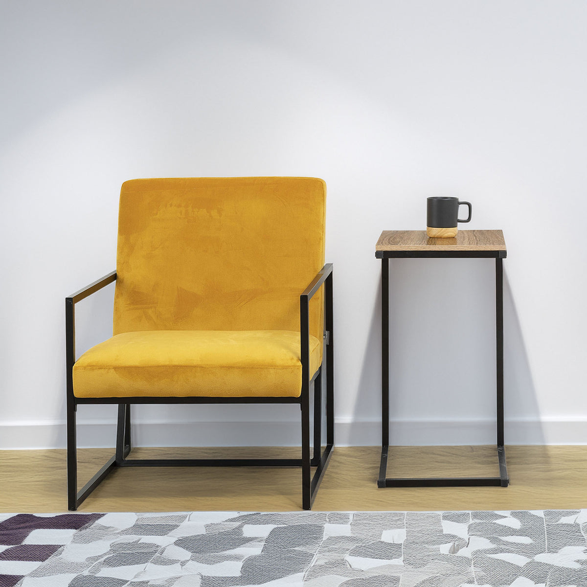 Mesa extremo de sofá metal negro y madera (3)