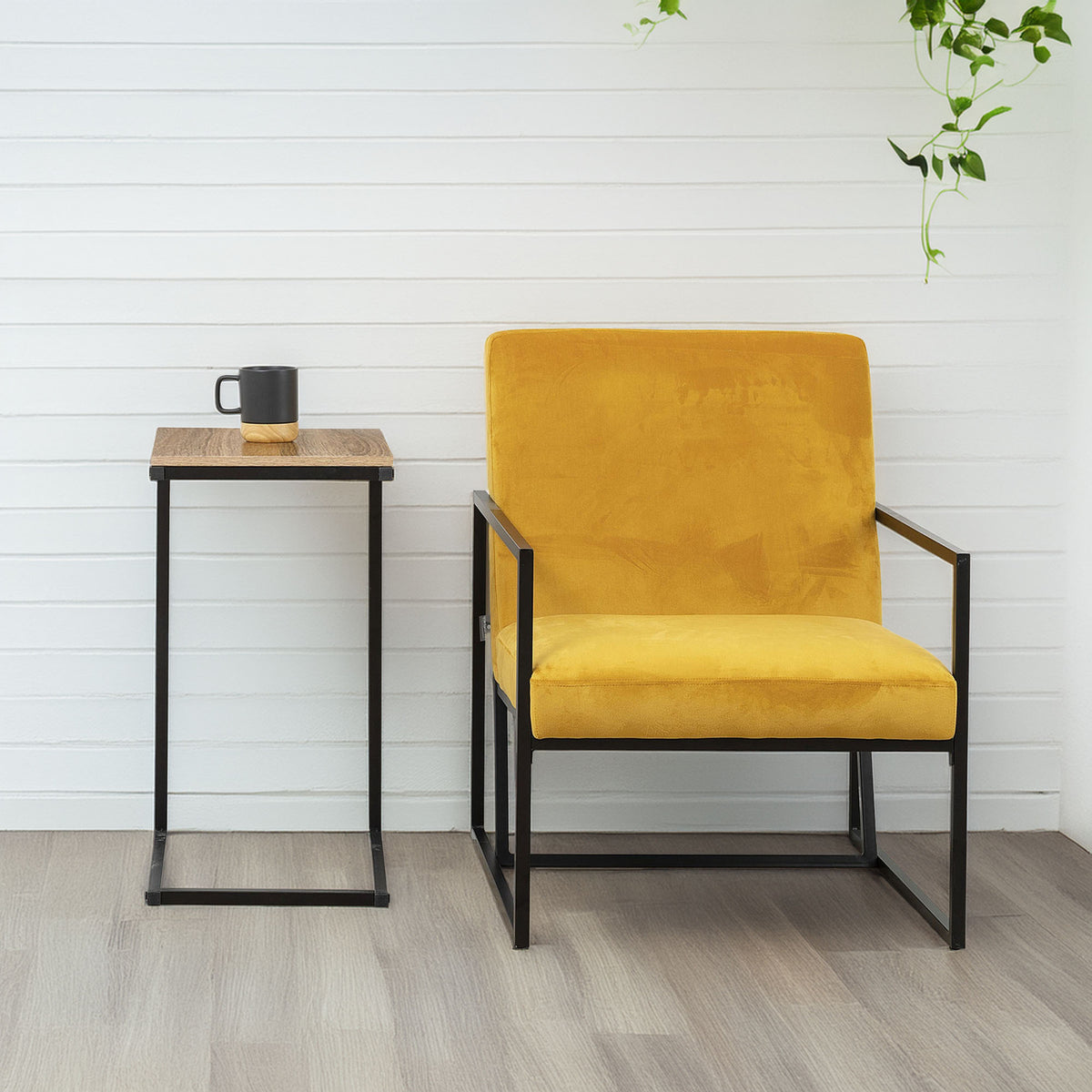 Mesa extremo de sofá metal negro y madera (4)
