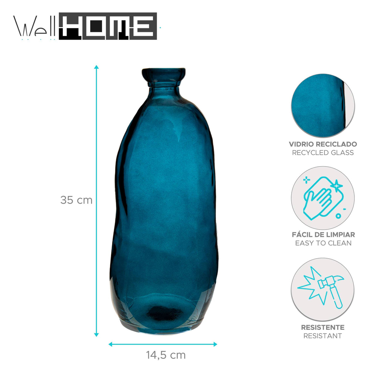 Botella de vidrio reciclado azul H.35cm Ø14,5cm (2)
