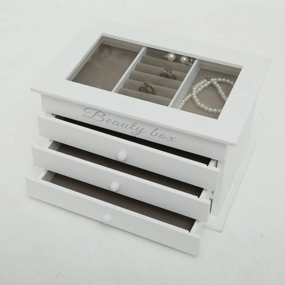 Caja joyería madera 3 cajones color blanco (6)