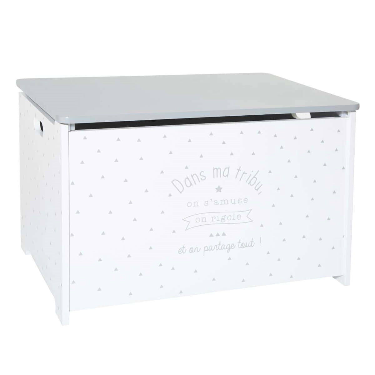 Baúl infantil para juguetes madera blanco y gris 58x37,5x38cm