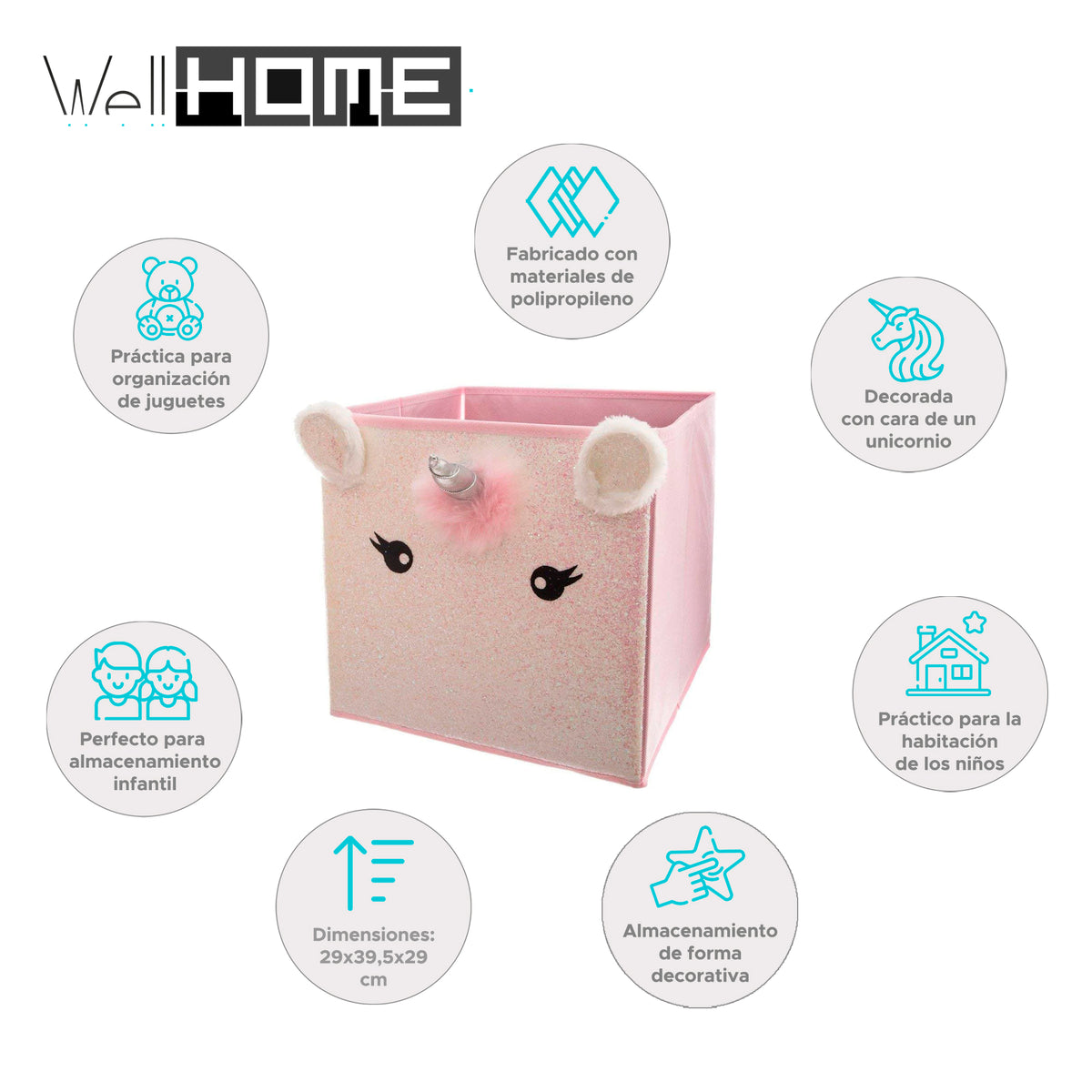 Caja almacenamiento infantil unicornio rosa 29x39,5x29cm (2)