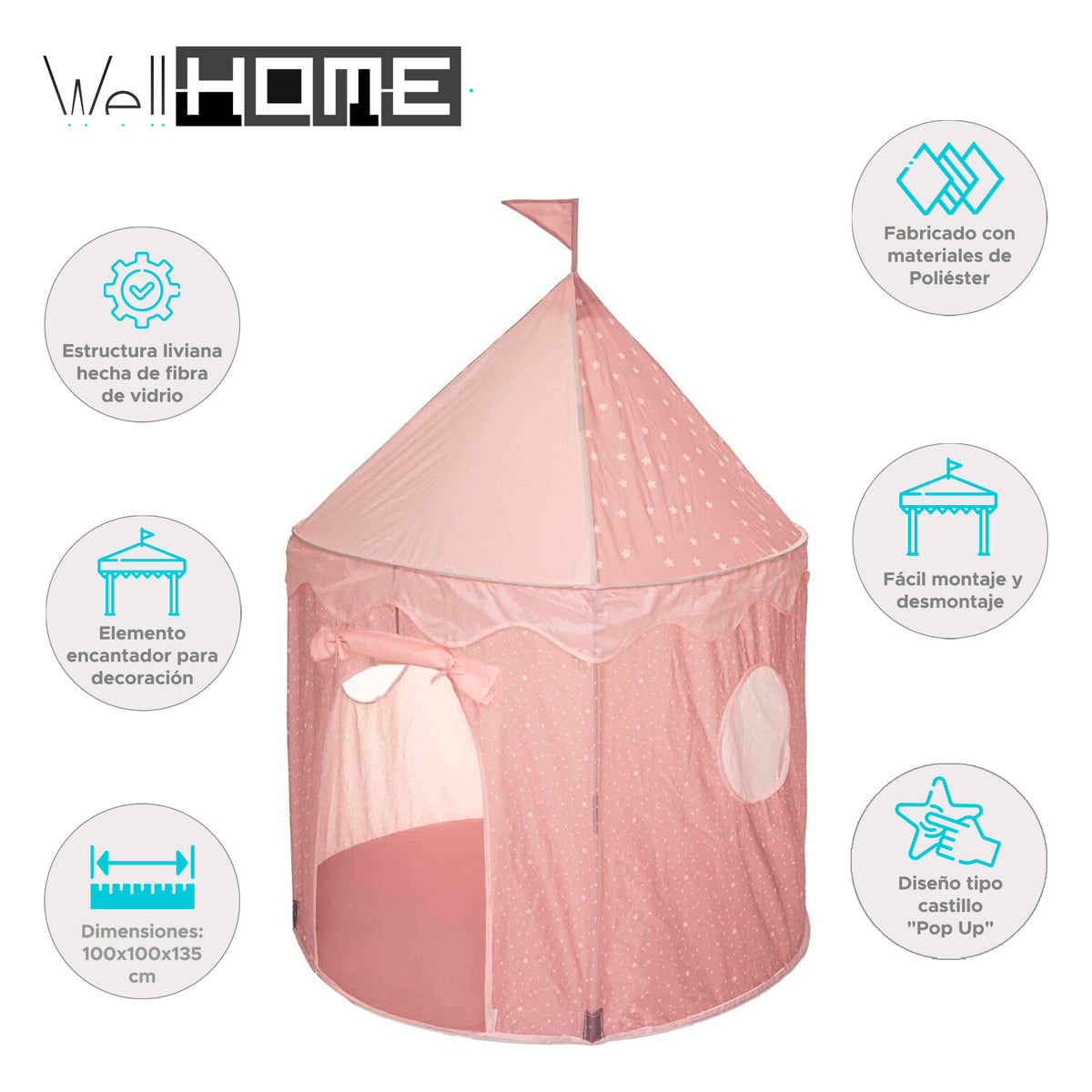 Tienda campaña infantil pop-up rosa 100x100x135cm (2)