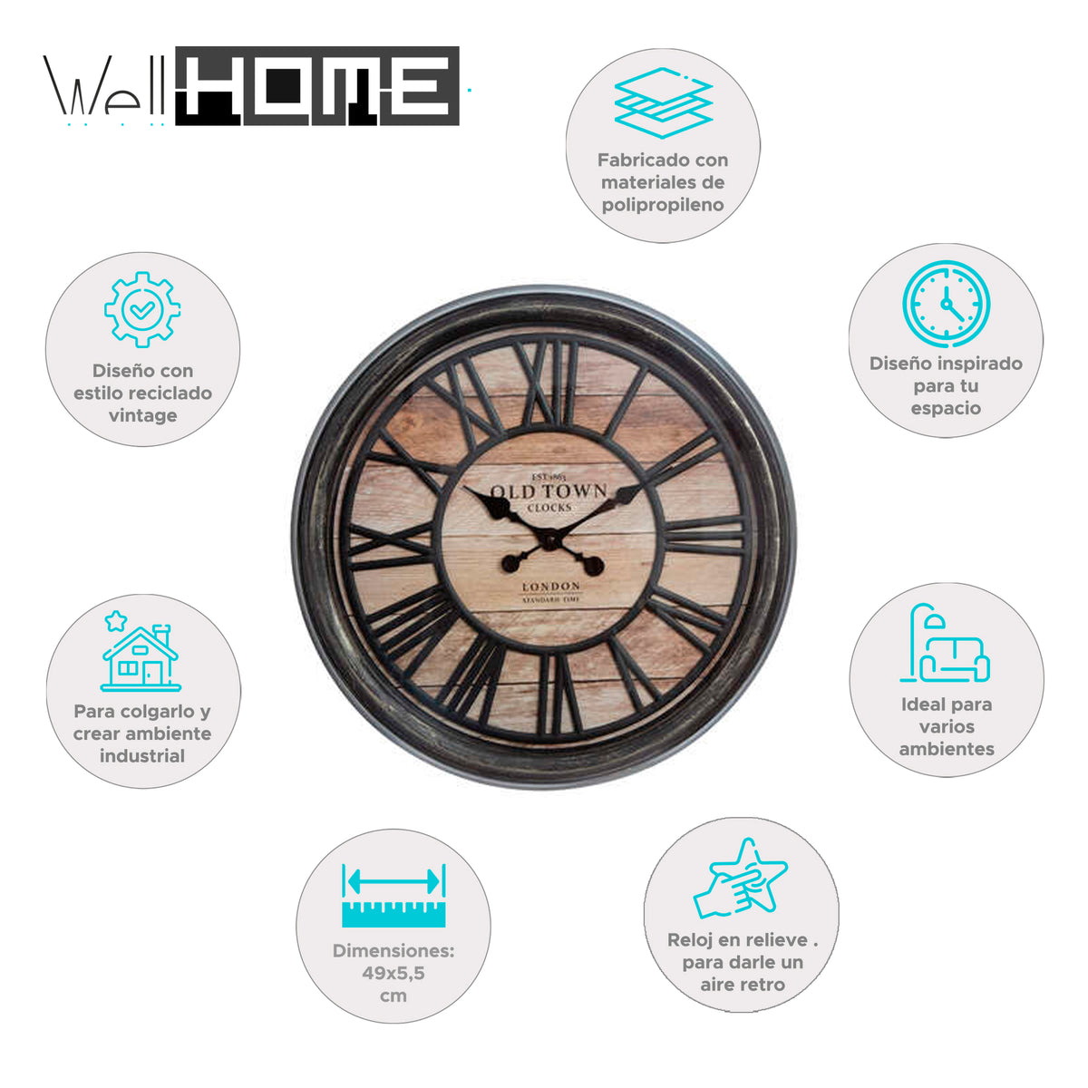 Reloj decorativo en relieve plástico Ø49cm (2)