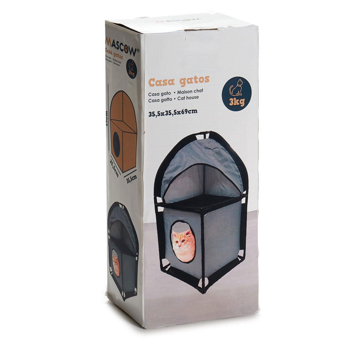 Torre esquinera para gatos metal y poliéster 69x35,5x35,5cm gris (4)