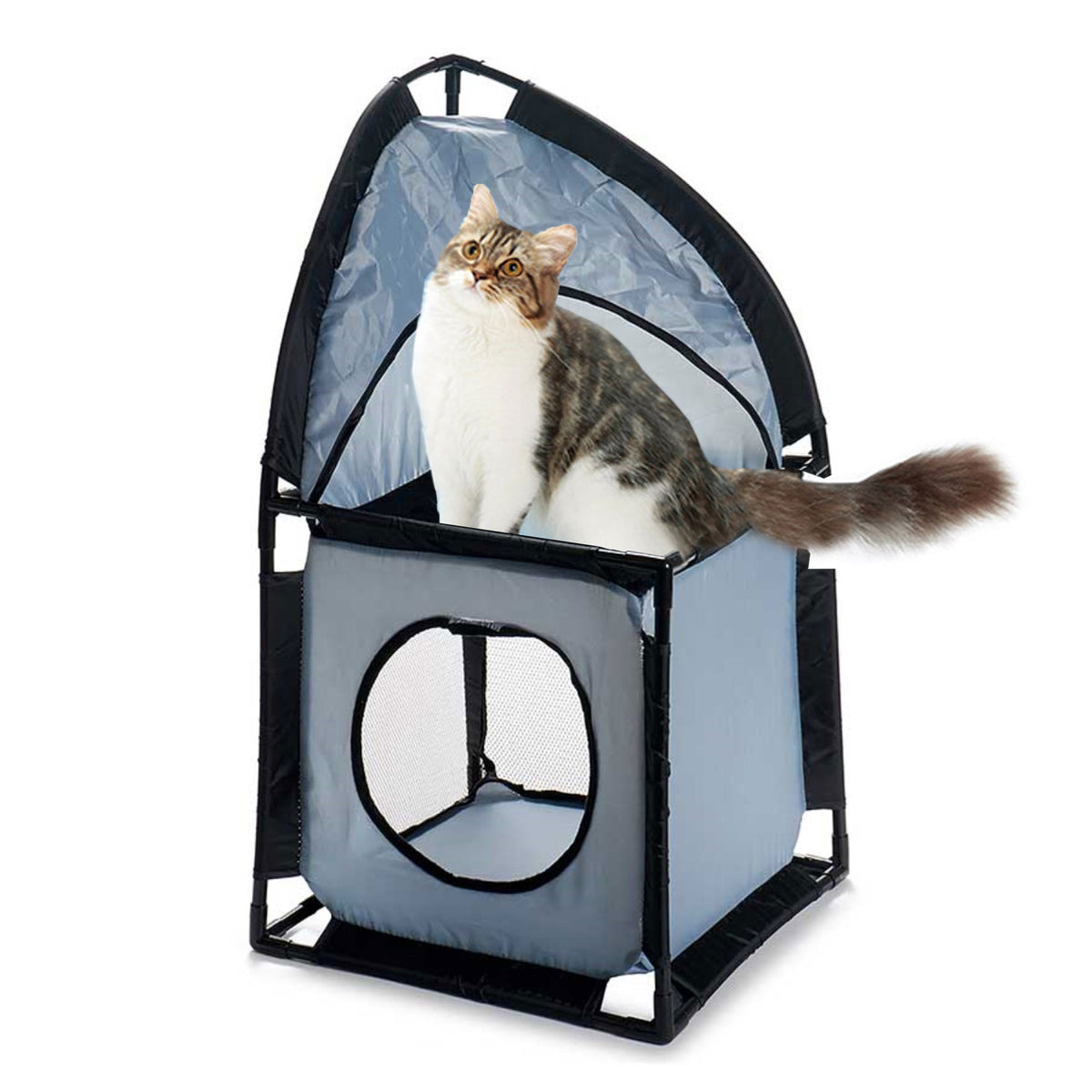 Torre esquinera para gatos metal y poliéster 69x35,5x35,5cm gris (5)