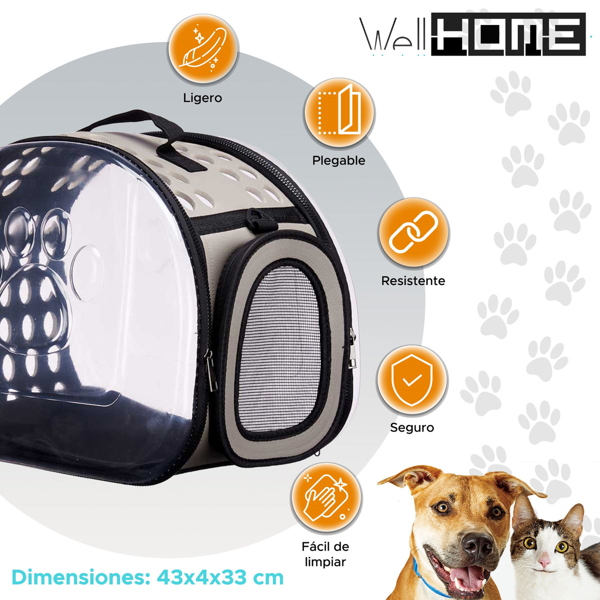 Transportín plegable para mascotas 43x33cm gris (2)