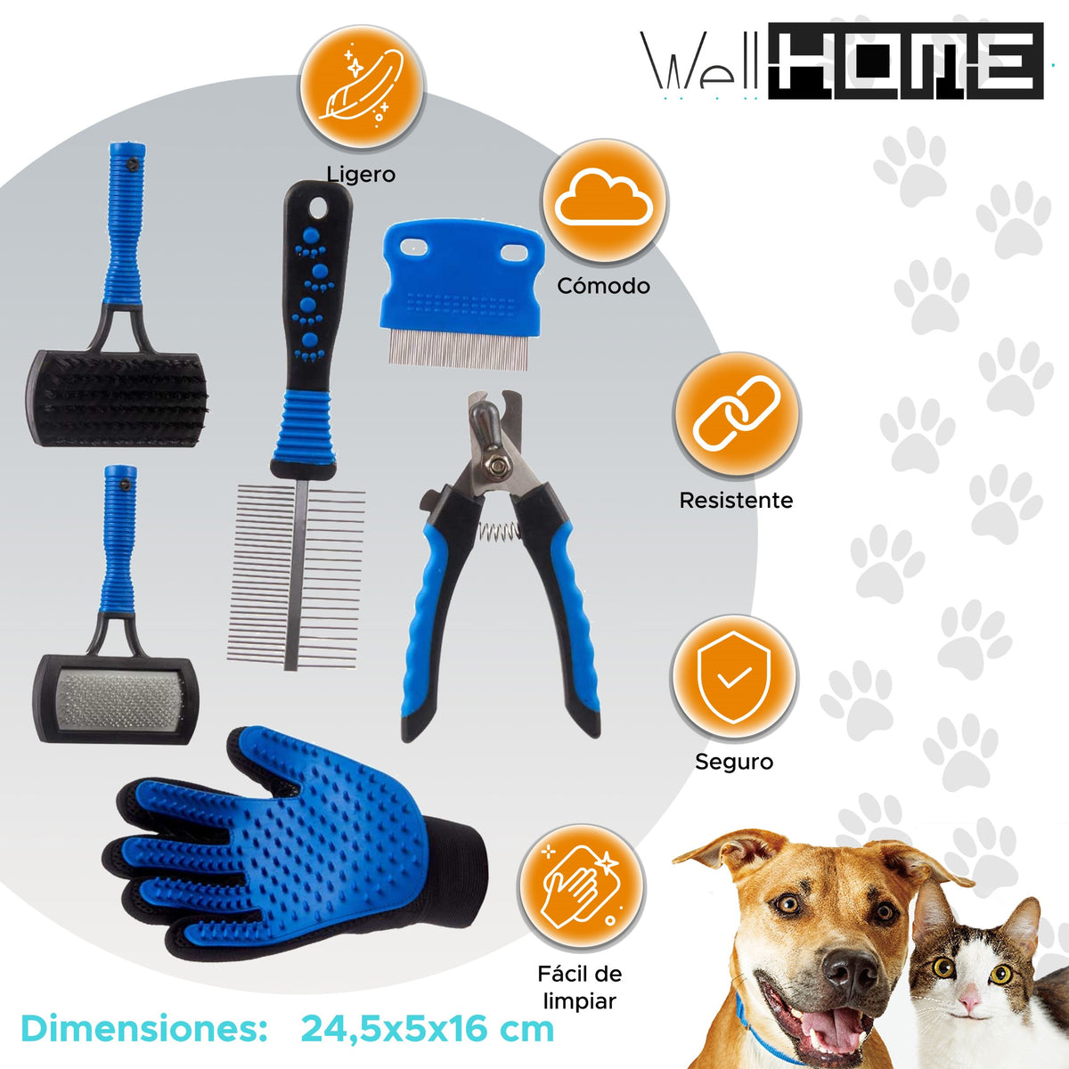 Set de cuidado para mascotas cepillo peine y accesorios (2)