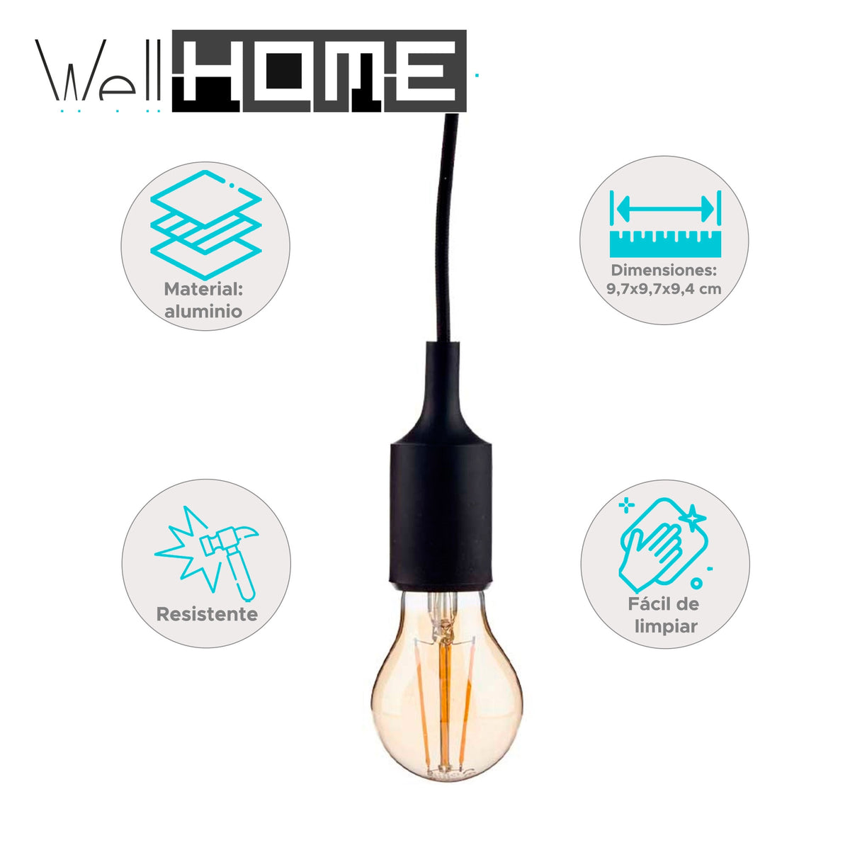 Lámpara colgante plástico negro diseño minimalista Ø9,7x9,4cm (2)