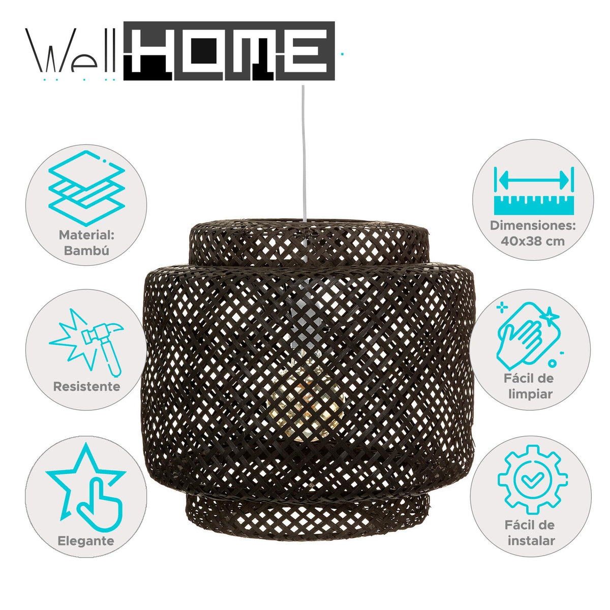 Lámpara colgante Liby bambú negro Ø40cm (2)