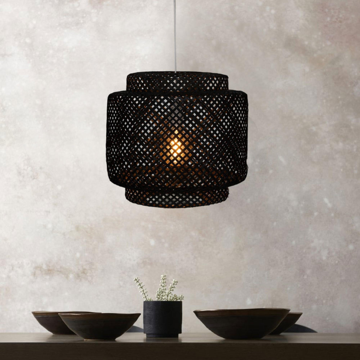 Lámpara colgante Liby bambú negro Ø40cm (6)