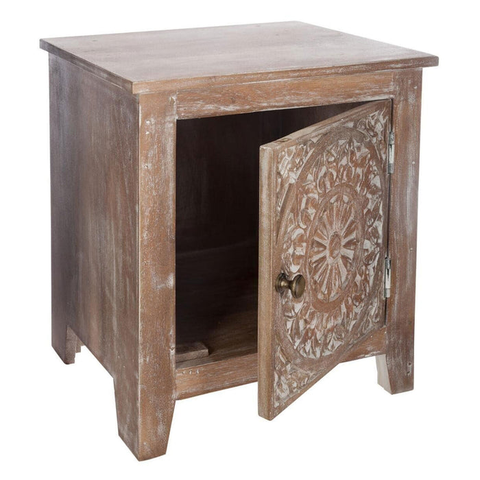 Mesita de noche madera tallada compacta 40x35x44,5 cm