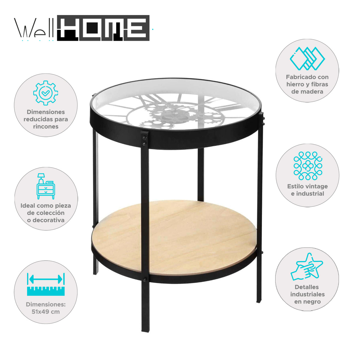 Mesa de centro reloj mecánico Ø51x49cm (2)