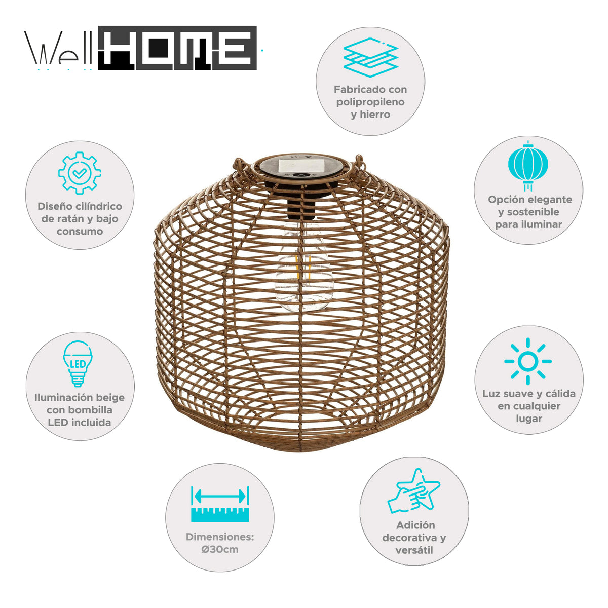 Lámpara solar de ratán color beige Ø30cm (2)