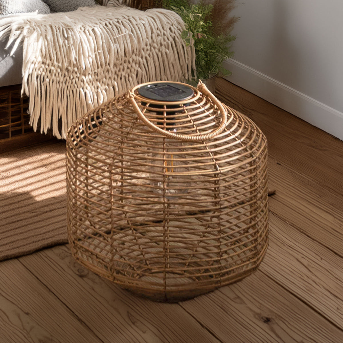 Lámpara solar de ratán color beige Ø30cm (3)