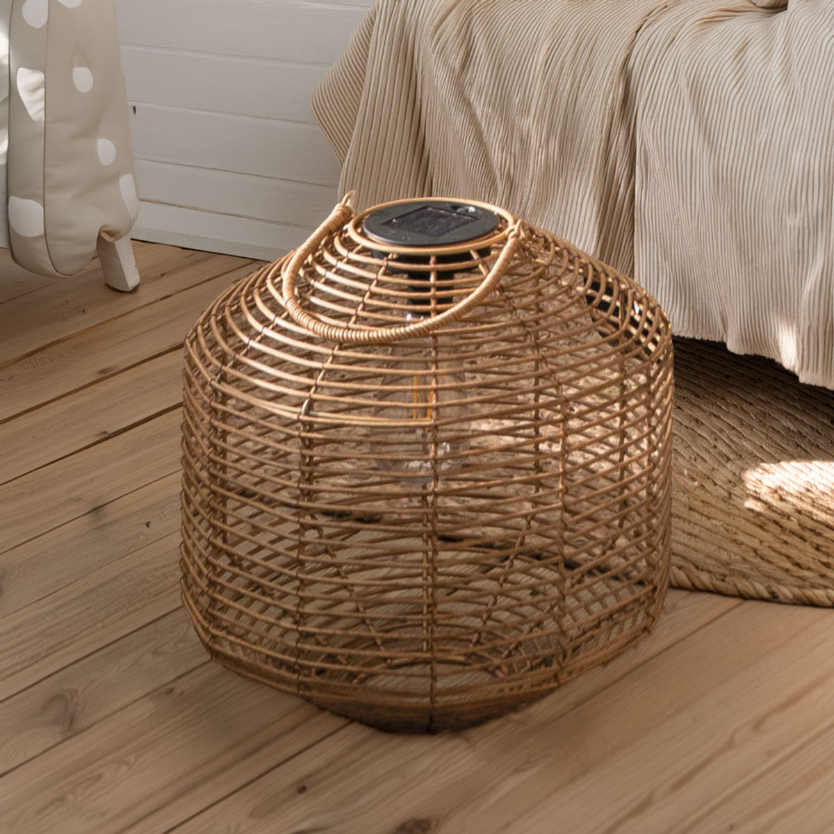 Lámpara solar de ratán color beige Ø30cm (4)