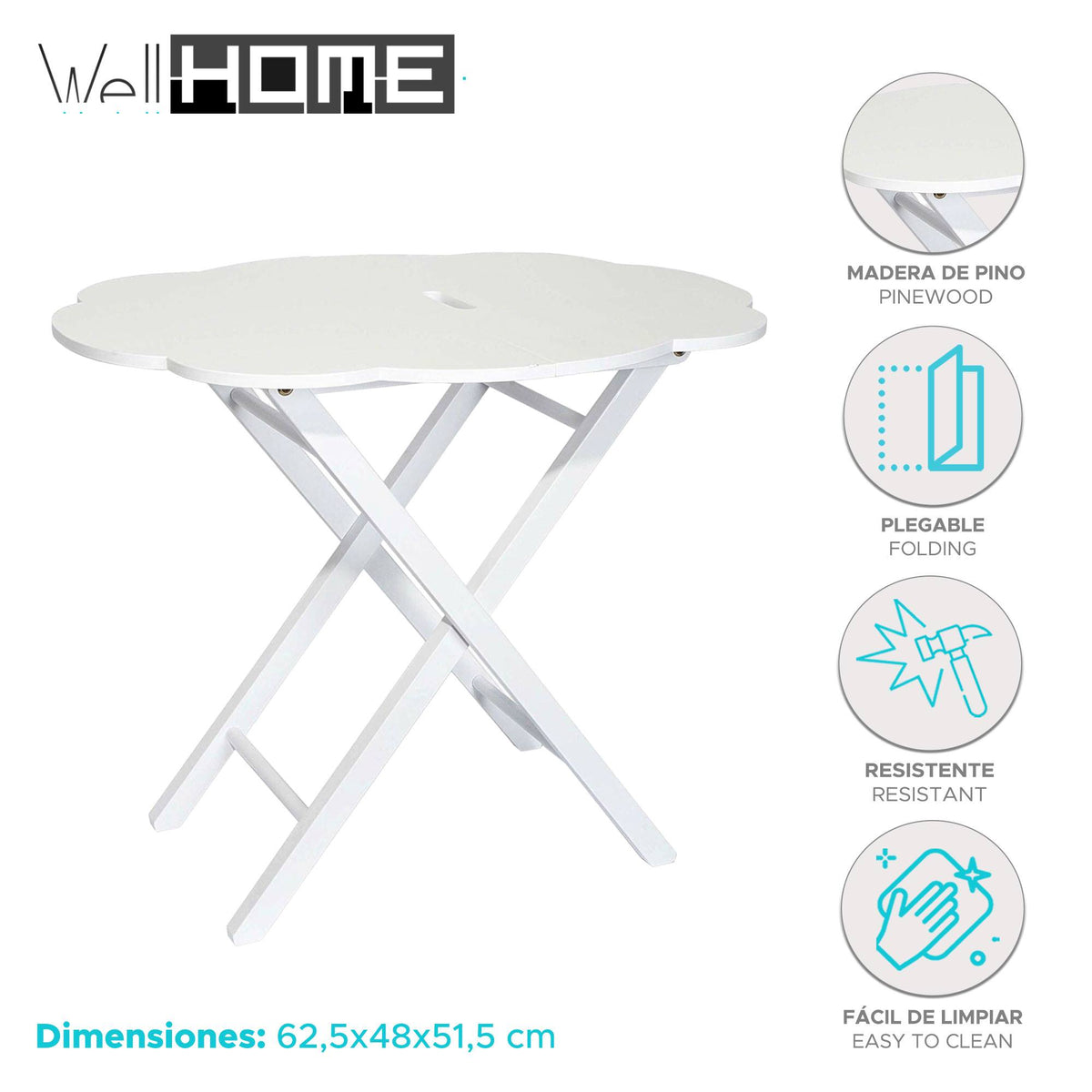 Mesa infantil plegable MDF blanca 62,5x48x51,5cm (2)