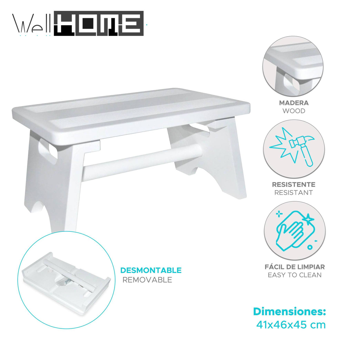 Taburete multifunción desmontable color blanco (2)