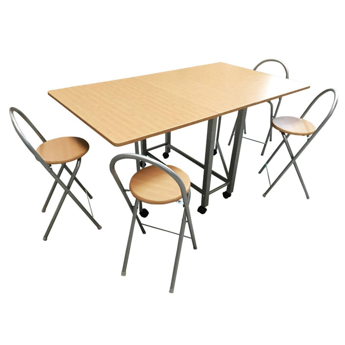 Conjunto mesa y 4 taburetes en madera de jardín